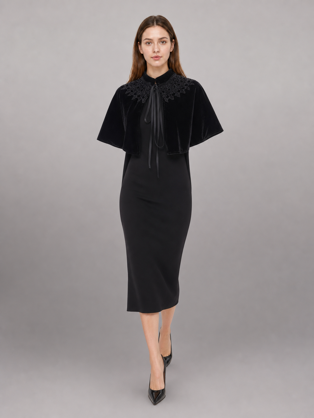 Black costume cape with collar and ties