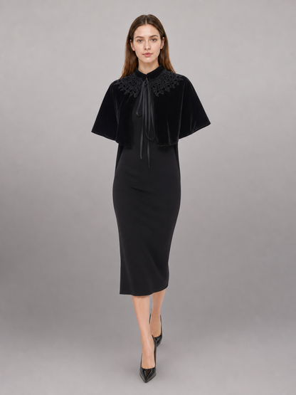 Black costume cape with collar and ties