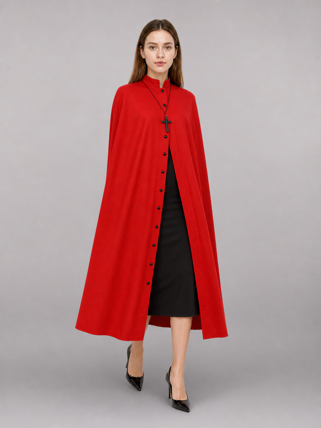 Red Long Carnival Cloak with Collar