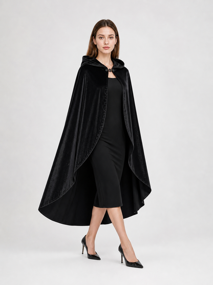 Black Hooded Carnival Cape, Flowing
