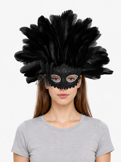 Carnival Mask with Black Feathers and Glitter