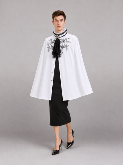 White Costume Shirt with Jabot and Embroidery