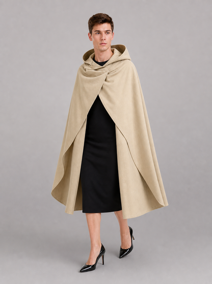 Medieval Hooded Cloak, Pointed Hood Full-Length Draped Cape in Khaki for Cosplay, Fantasy Costumes and Historical-Style Outdoor Outfits
