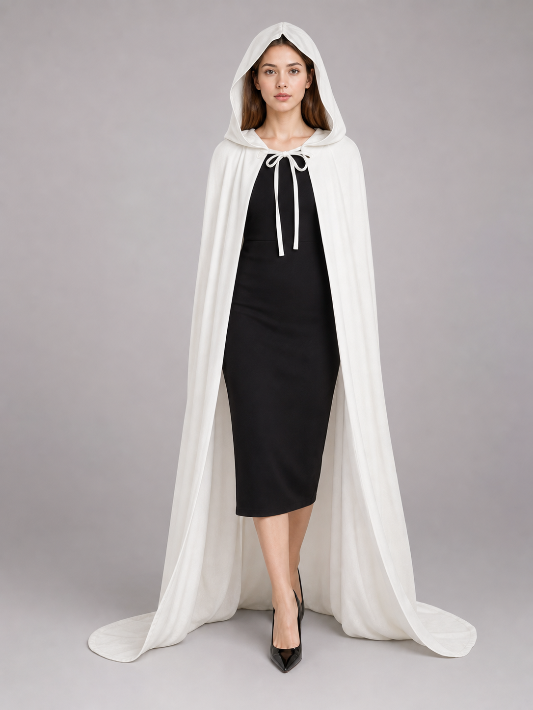 Long White Hooded Carnival Cape
