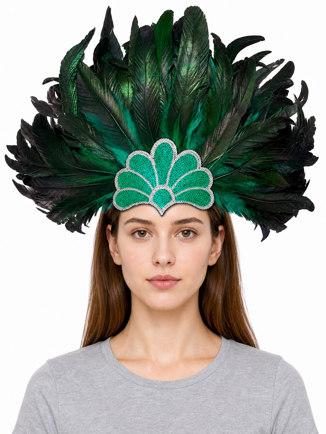 Carnival Headpiece with Green Feathers