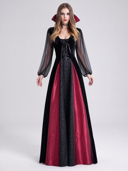 Gothic Halloween Costume Dress with Collar front view