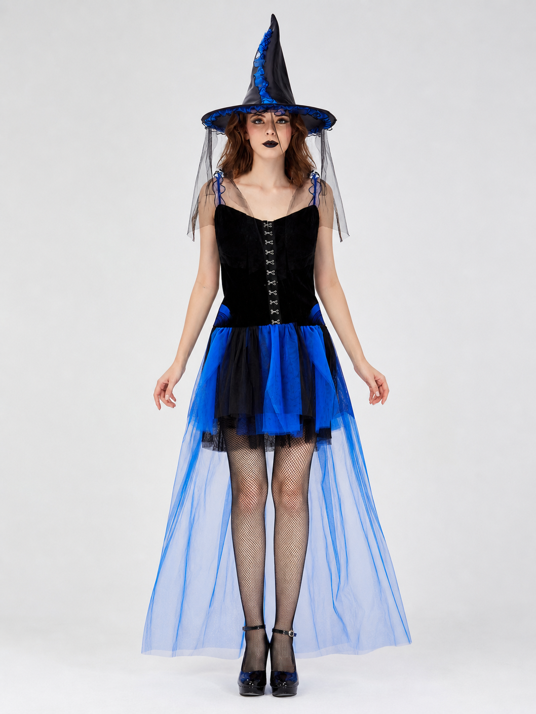 Halloween witch costume with hat and veil