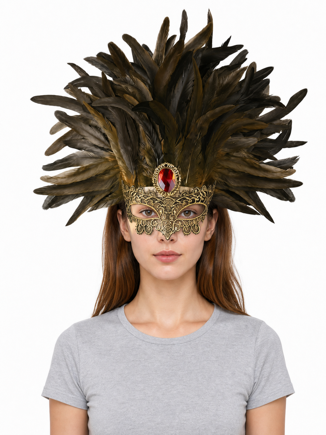 Carnival Headpiece with Mask and Feathers