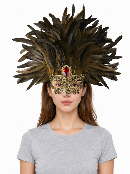 Carnival Headpiece with Mask and Feathers