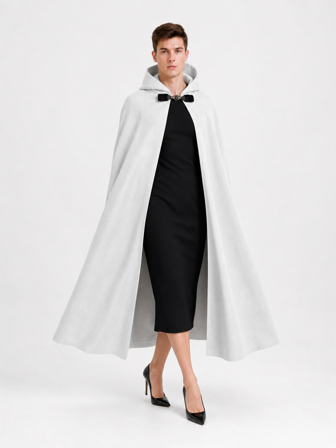 White medieval costume cloak with hood