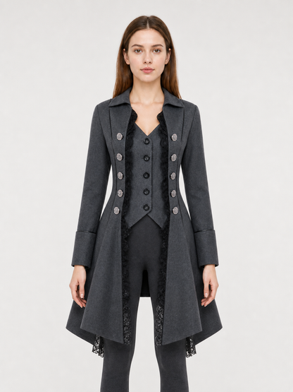 Long Gothic-Style Coat with Lace Trim