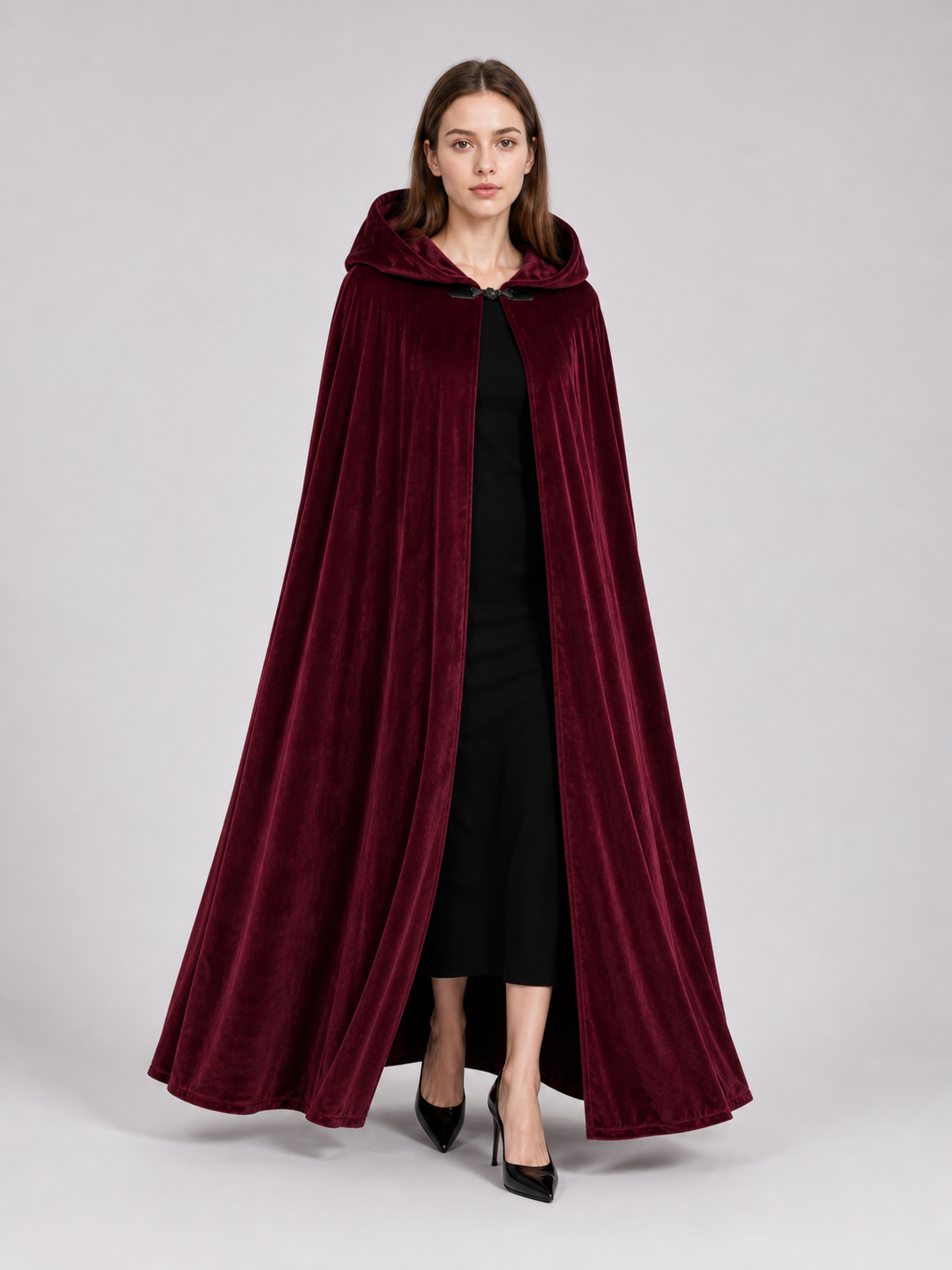 Burgundy Long Carnival Cloak with Hood