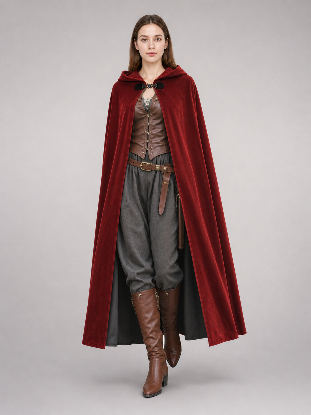 Burgundy Medieval Hooded Costume Cloak