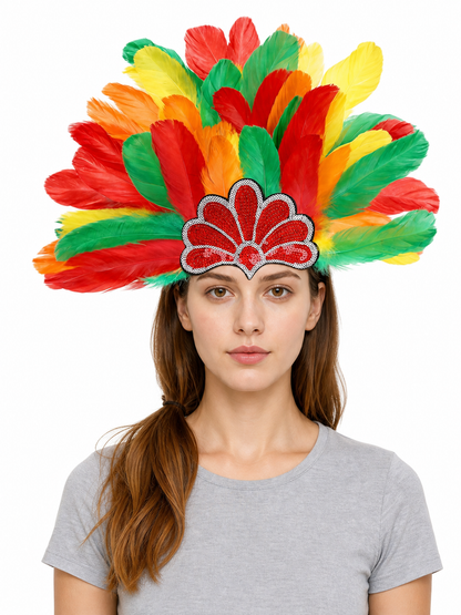 Carnival Headpiece with Multicolored Feathers front view