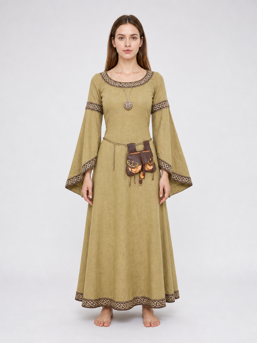Medieval Long Dress with Pendant and Bag