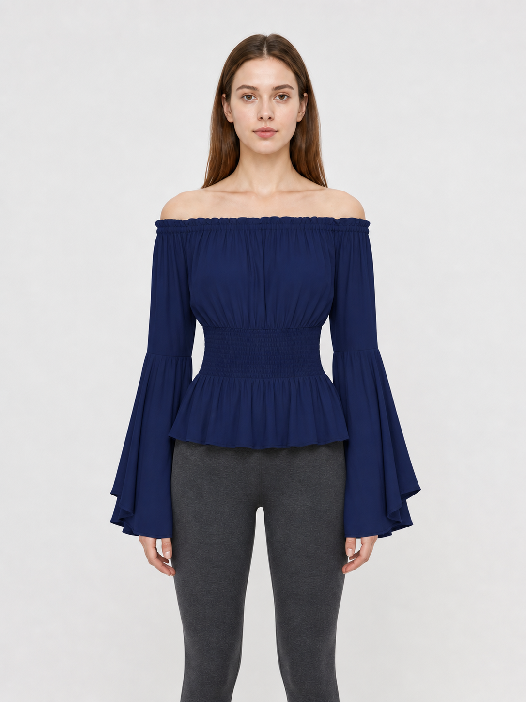 Off-the-Shoulder Blouse with Flared Sleeves