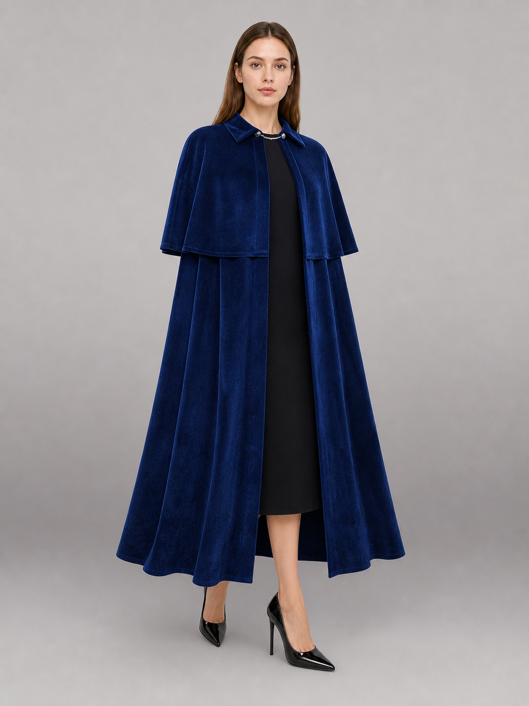 Dark Blue Carnival Cloak with Gothic Collar