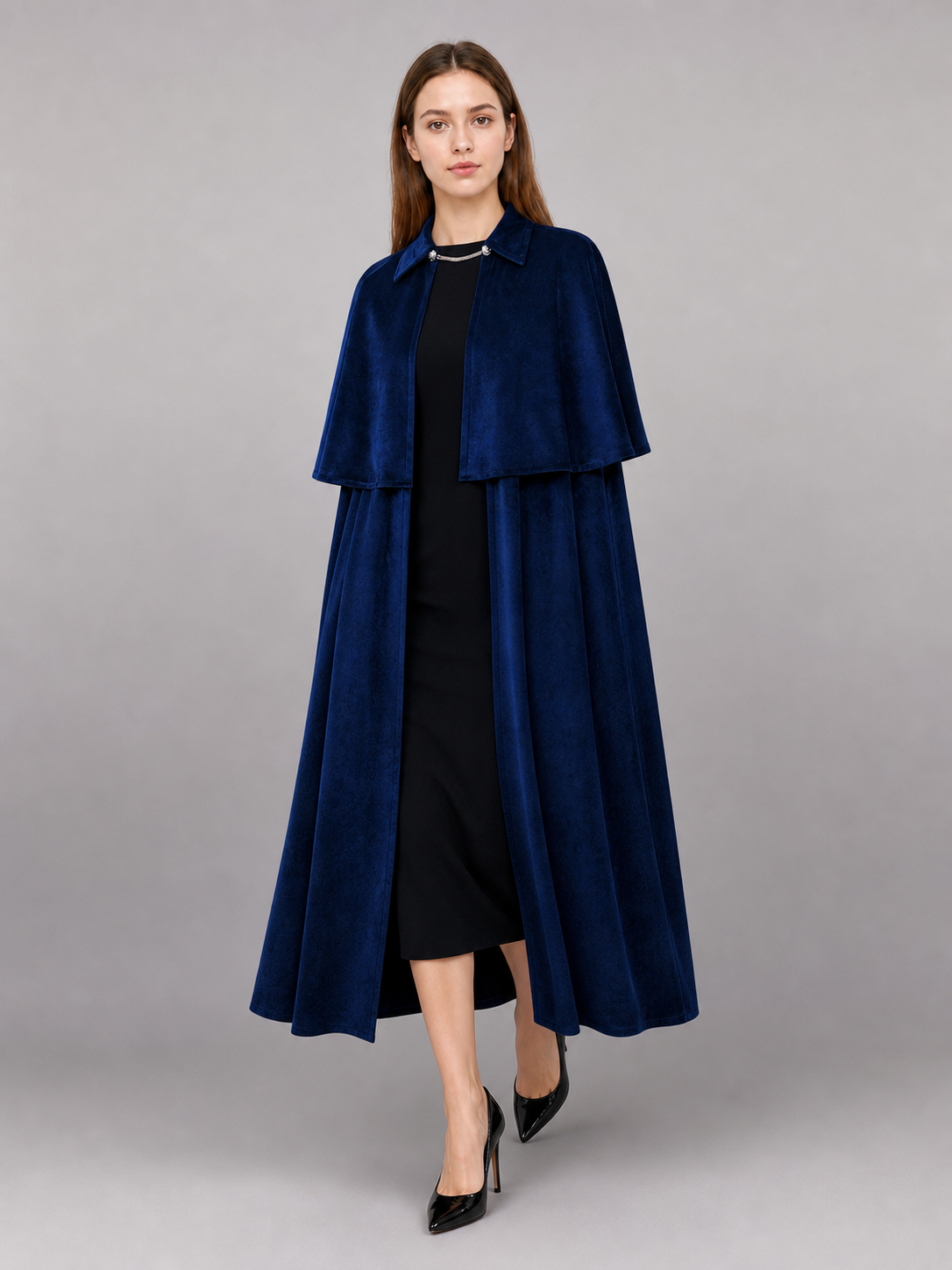 Dark Blue Costume Cape with Stand-Up Collar