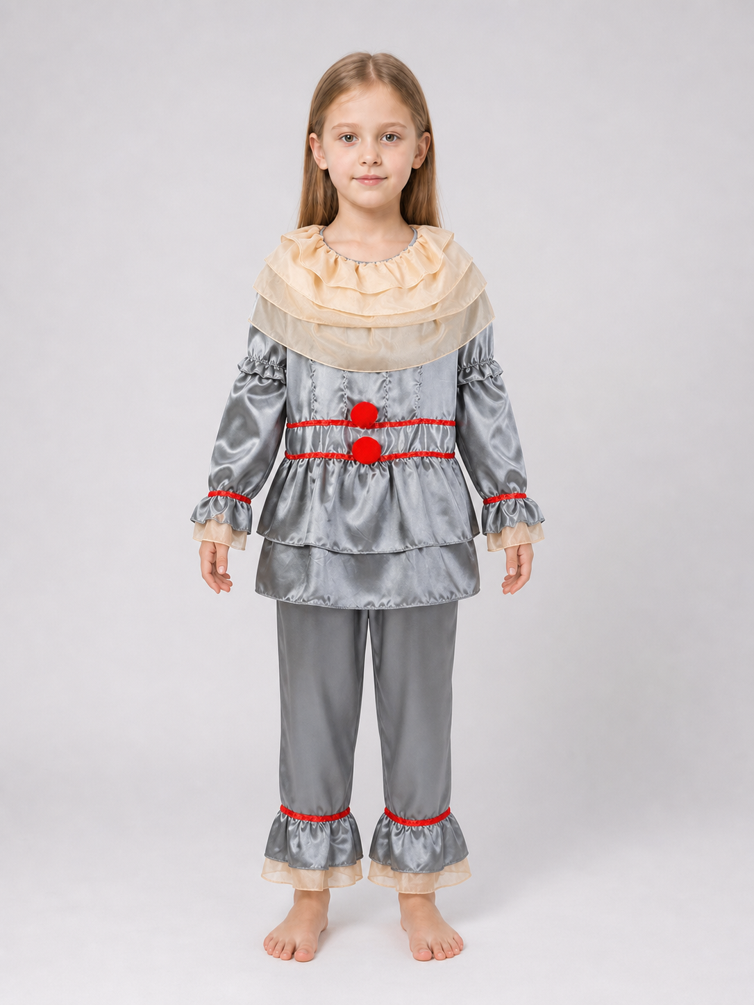 Clown Costume with Ruffles and Red Trim