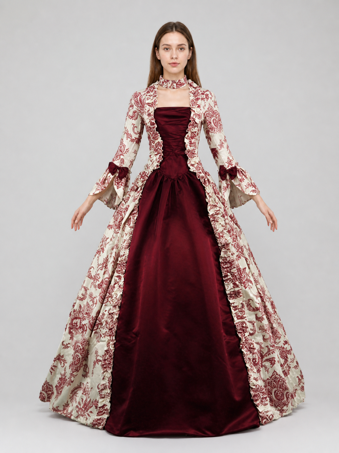 Vintage Dress with an Ornate Pattern and Full Sleeves