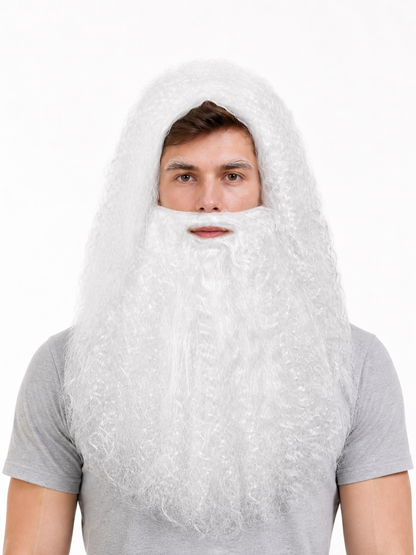 White Carnival Wig with Long Beard