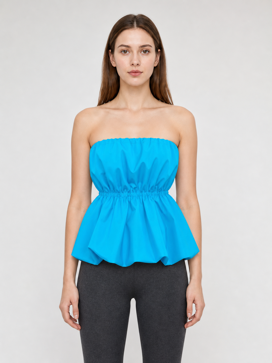 Strapless Dress with Scalloped Edge and Gathering