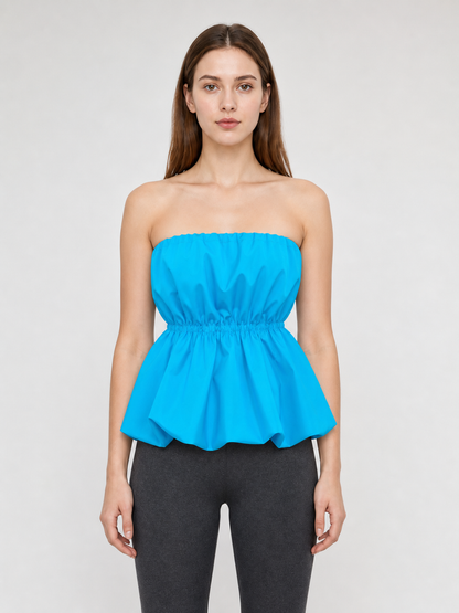 Strapless Dress with Scalloped Edge and Gathering