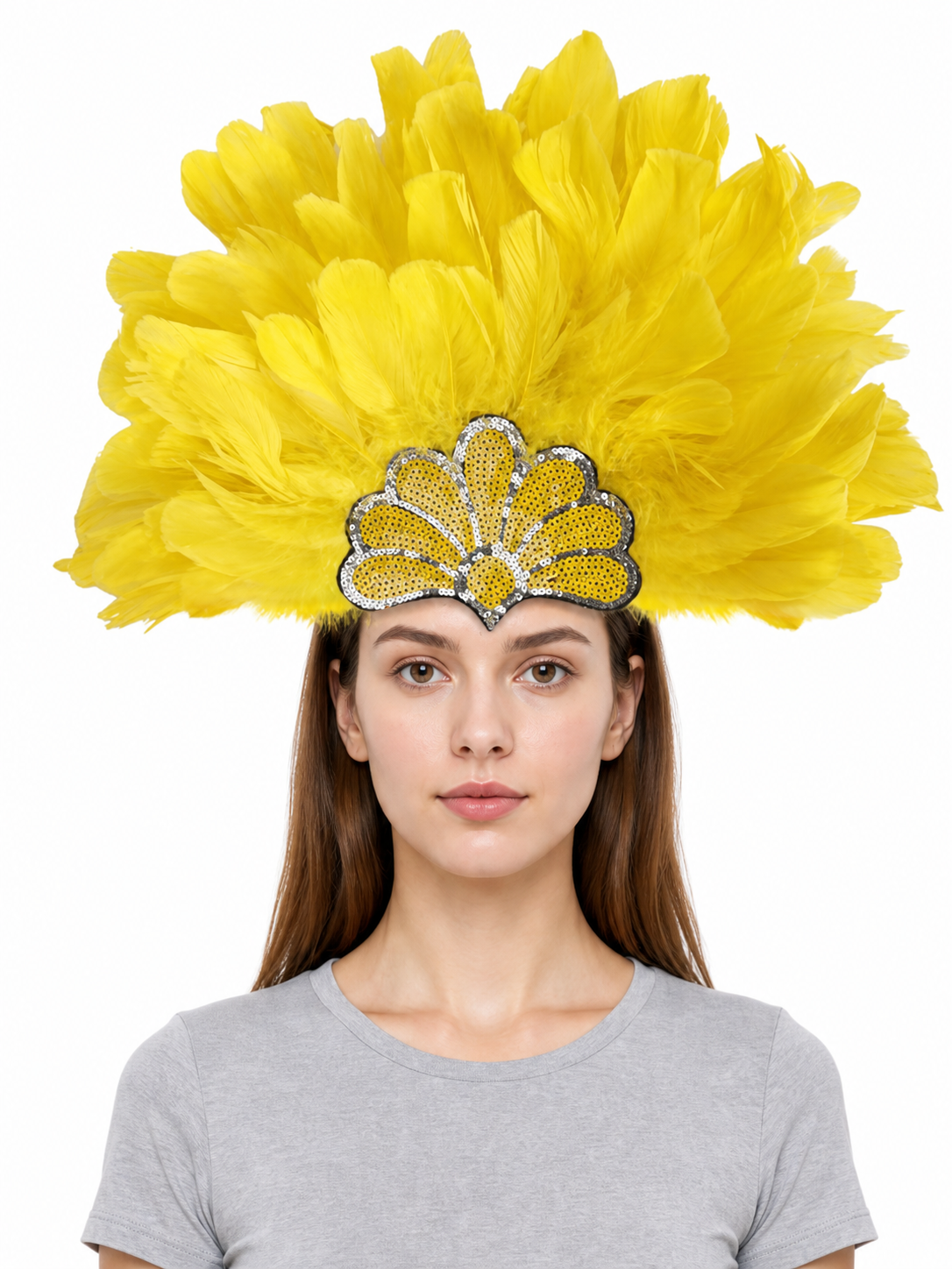 Yellow Carnival Headpiece with Gold Fan