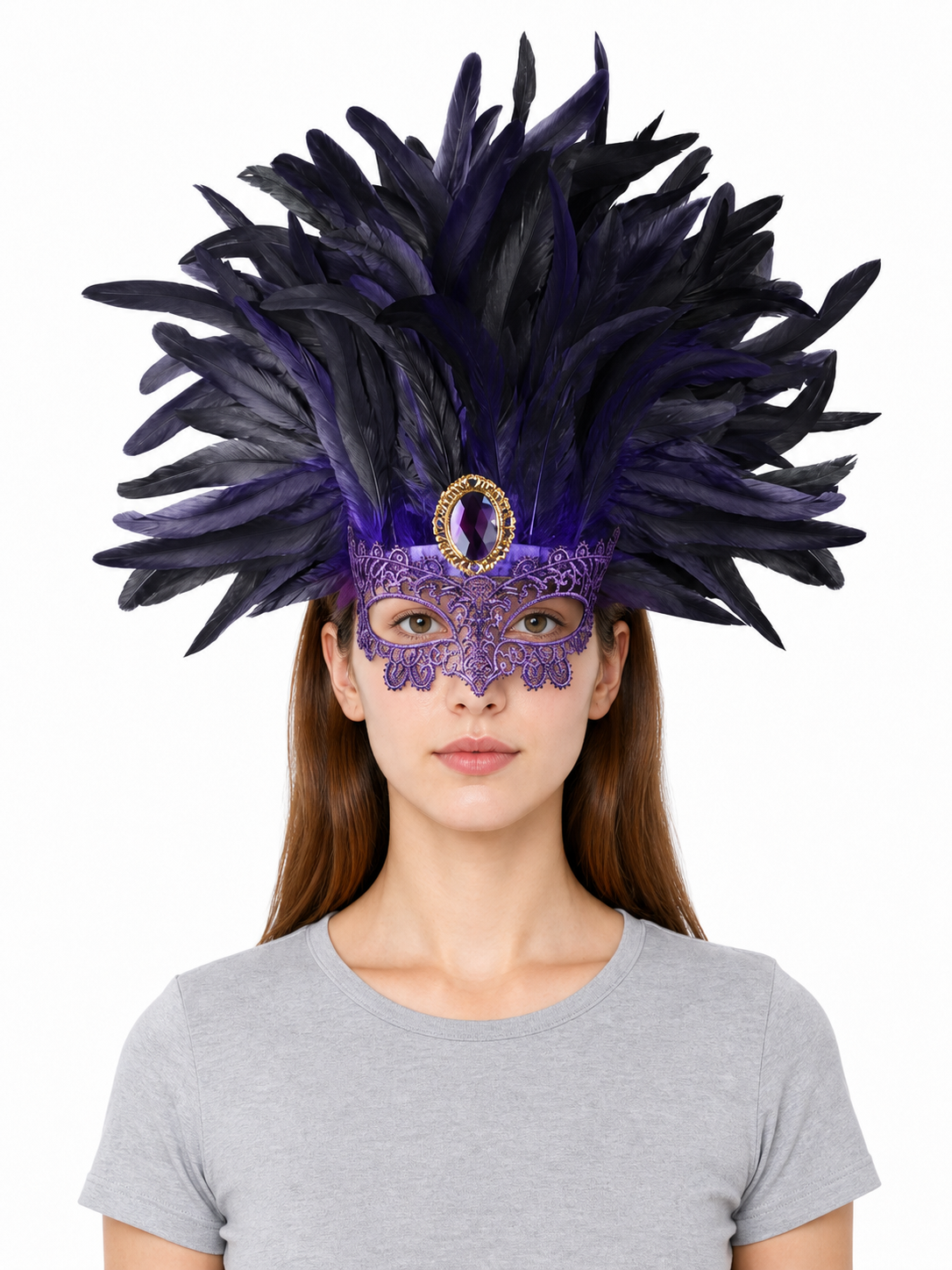 Carnival Feather Headpiece with Mask