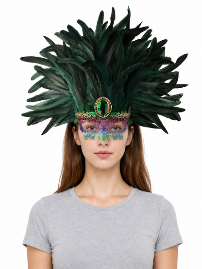 Masquerade headdress with green feathers
