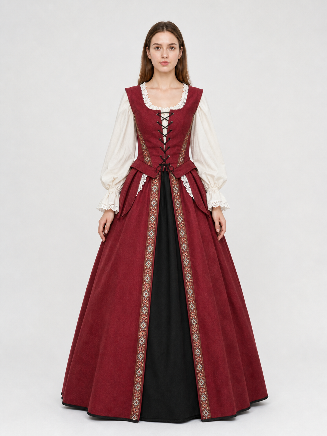 Renaissance-Style Dress with a Square Neckline
