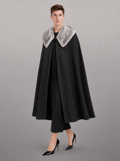 Black Medieval Costume Cape with Collar