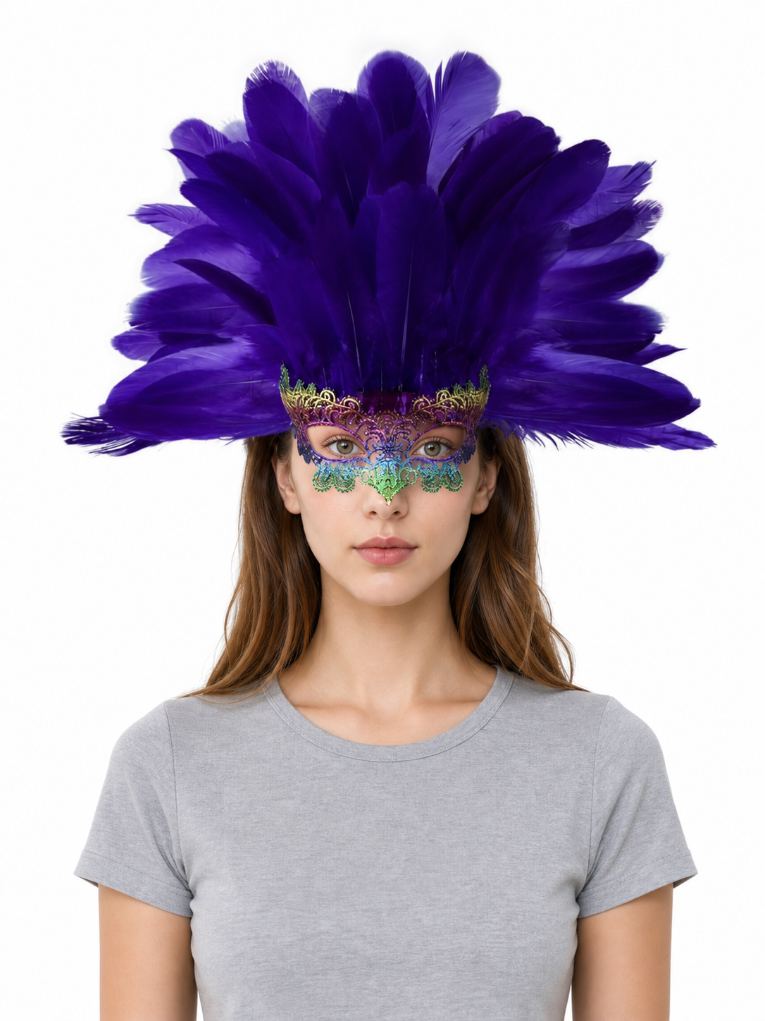 Carnival Headdress with Feathers and Mask