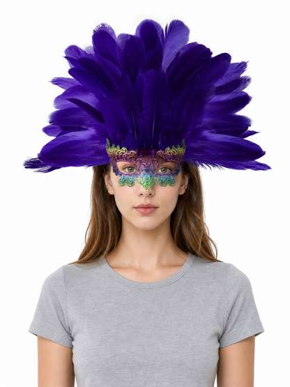 Carnival Headdress with Feathers and Mask