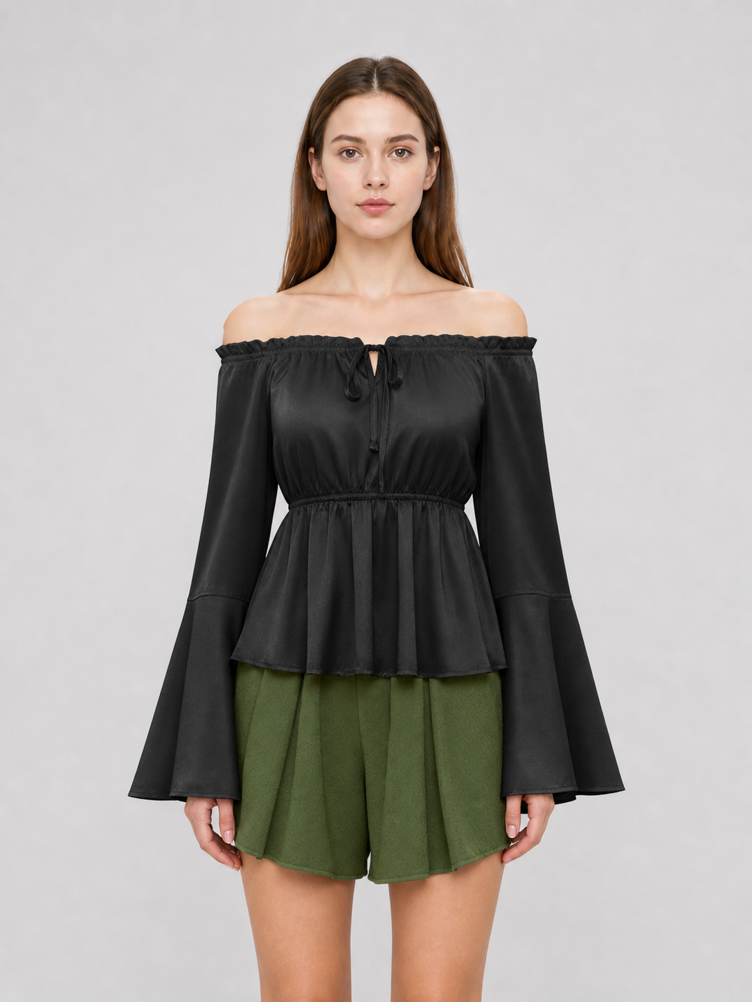 Black Off-the-Shoulder Blouse with Long Sleeves