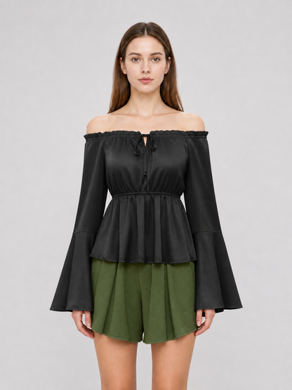 Black Off-the-Shoulder Blouse with Long Sleeves