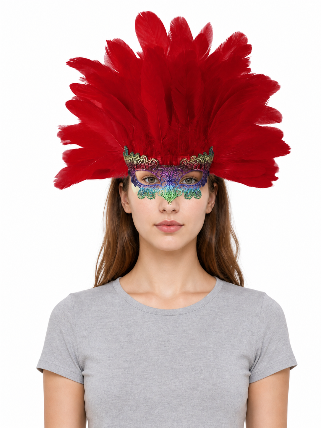 Carnival Headpiece with Red Feathers