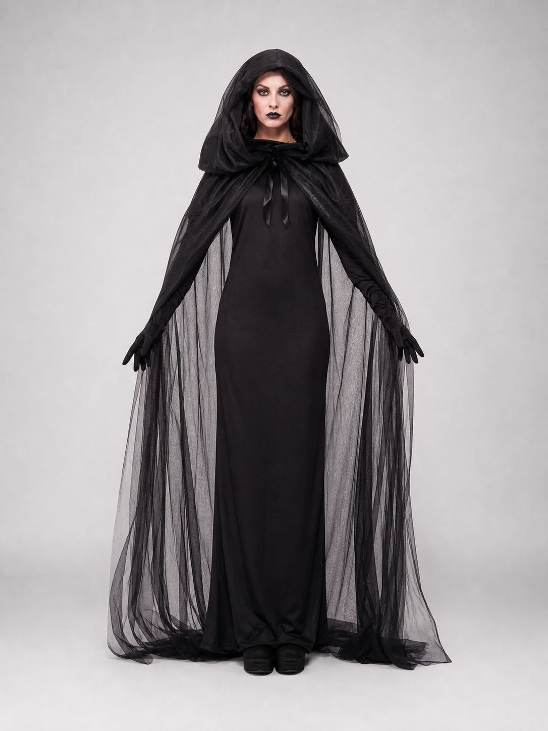Carnival costume with hood, cloak, and gloves