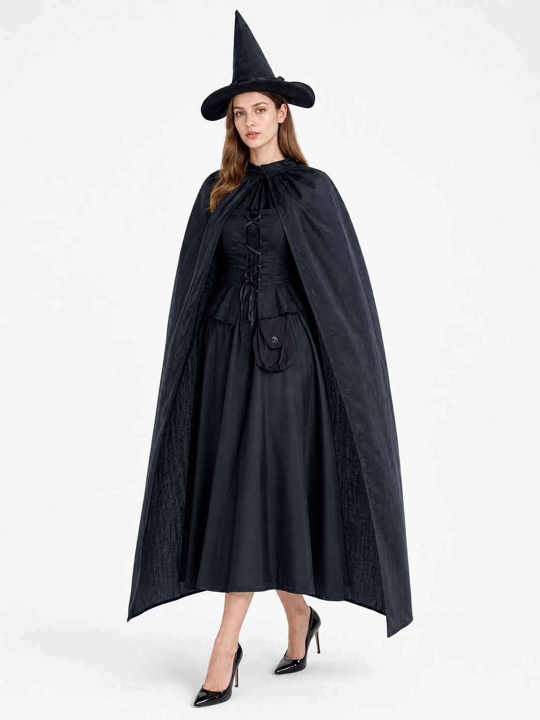 Black Costume Cape with Pointed Hat