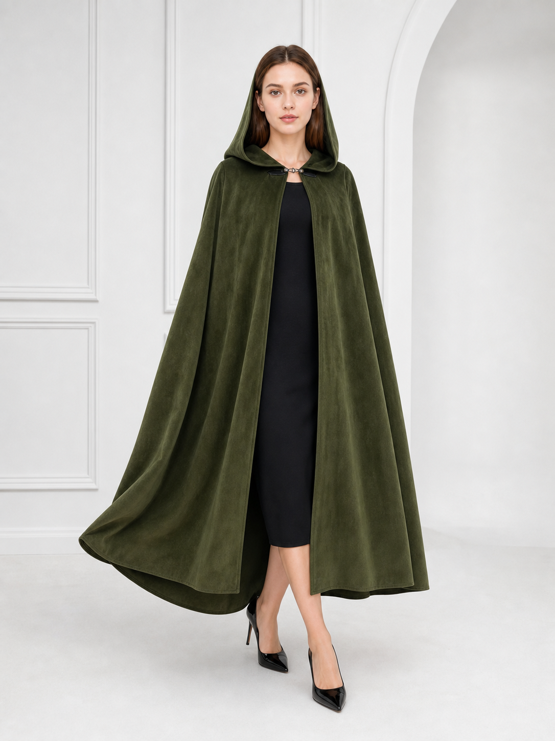 Long Green Hooded Costume Cloak