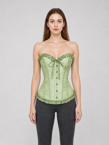 Light Green Corset Top with Ruffles and Lacing