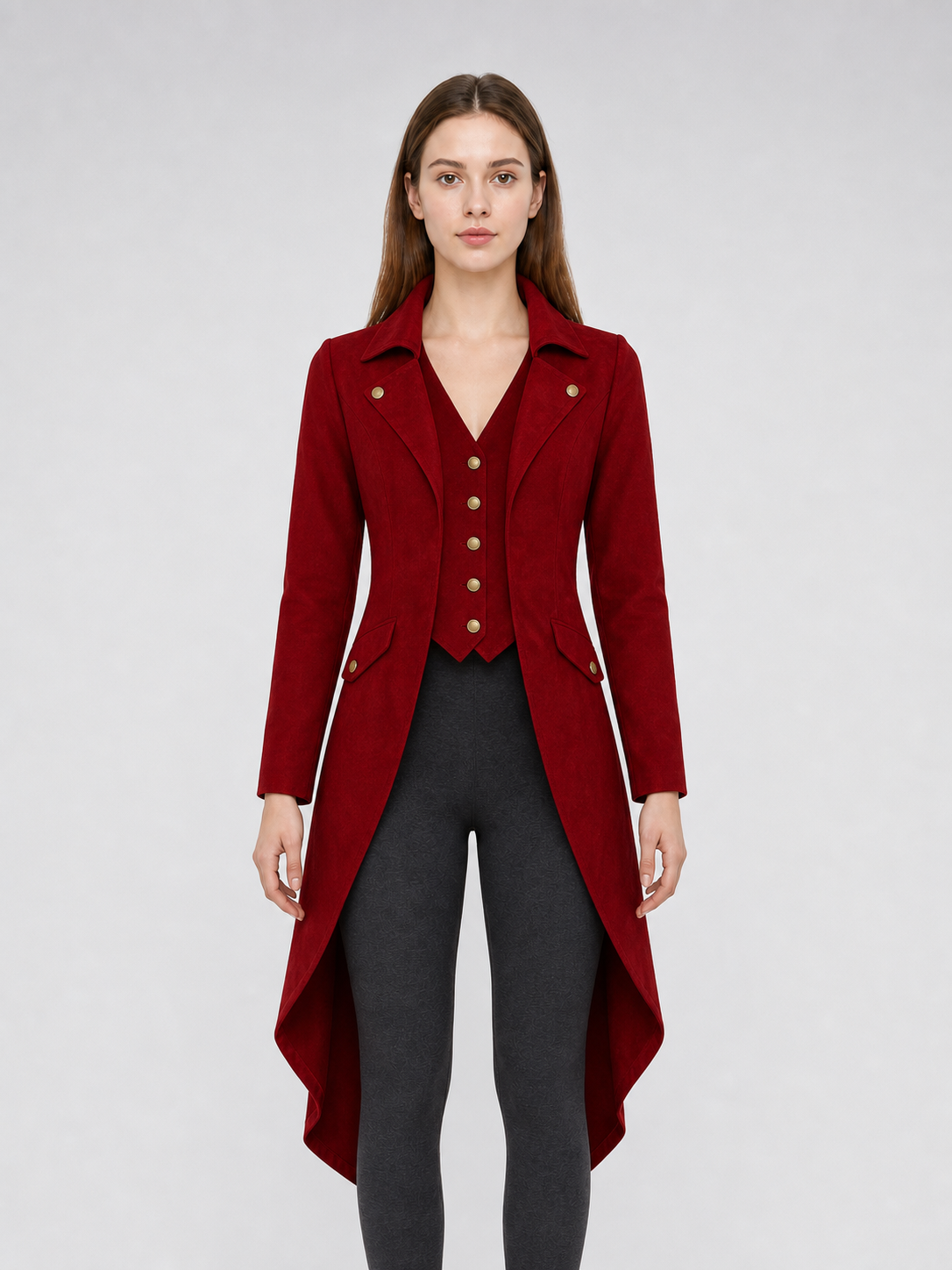 Vintage-Style Burgundy Long Tailcoat