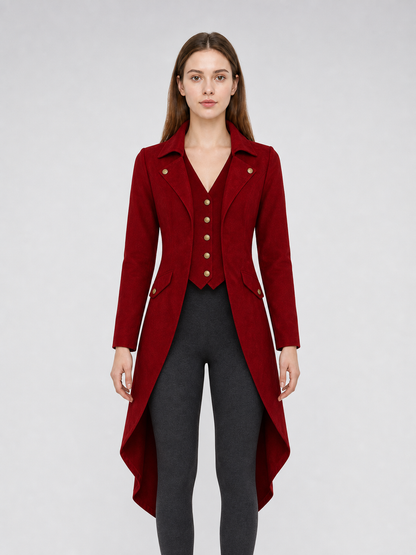 Vintage-Style Burgundy Long Tailcoat