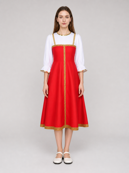 Russian Folk Midi Dress with Hat