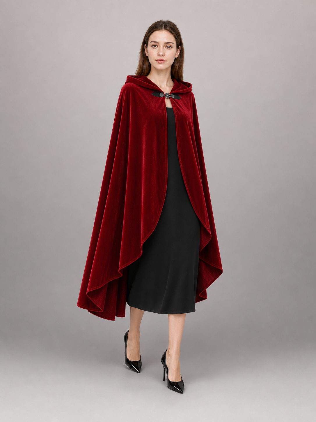 Red medieval carnival cloak with hood