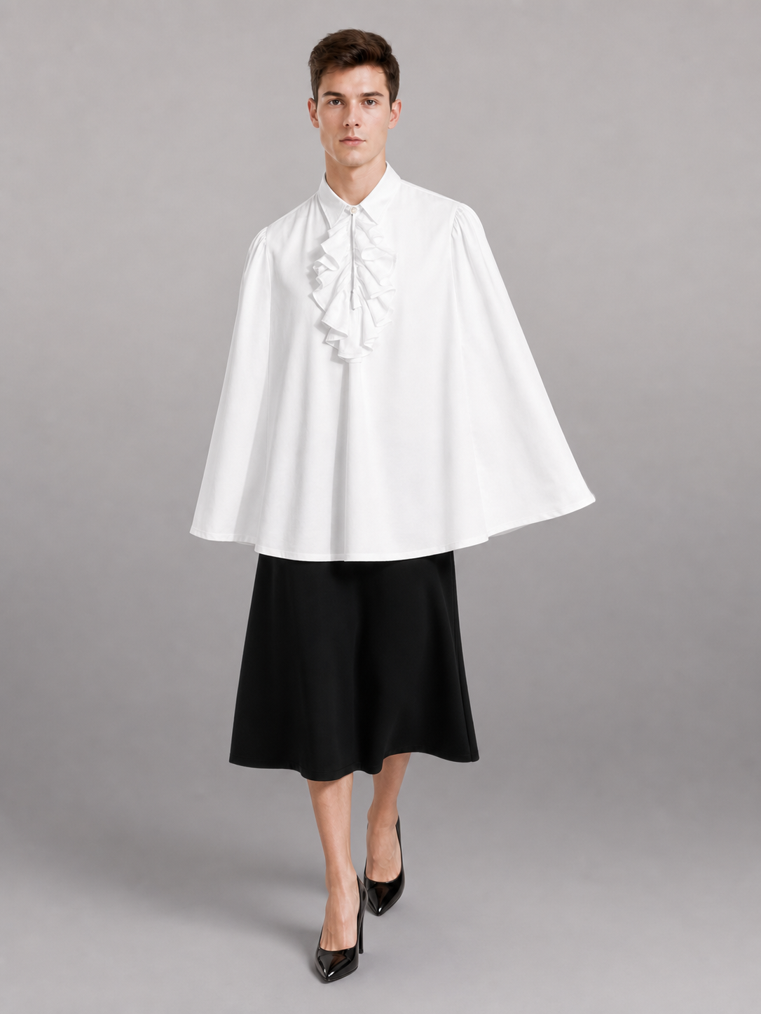 White Blouse with Jabot and Long Sleeves