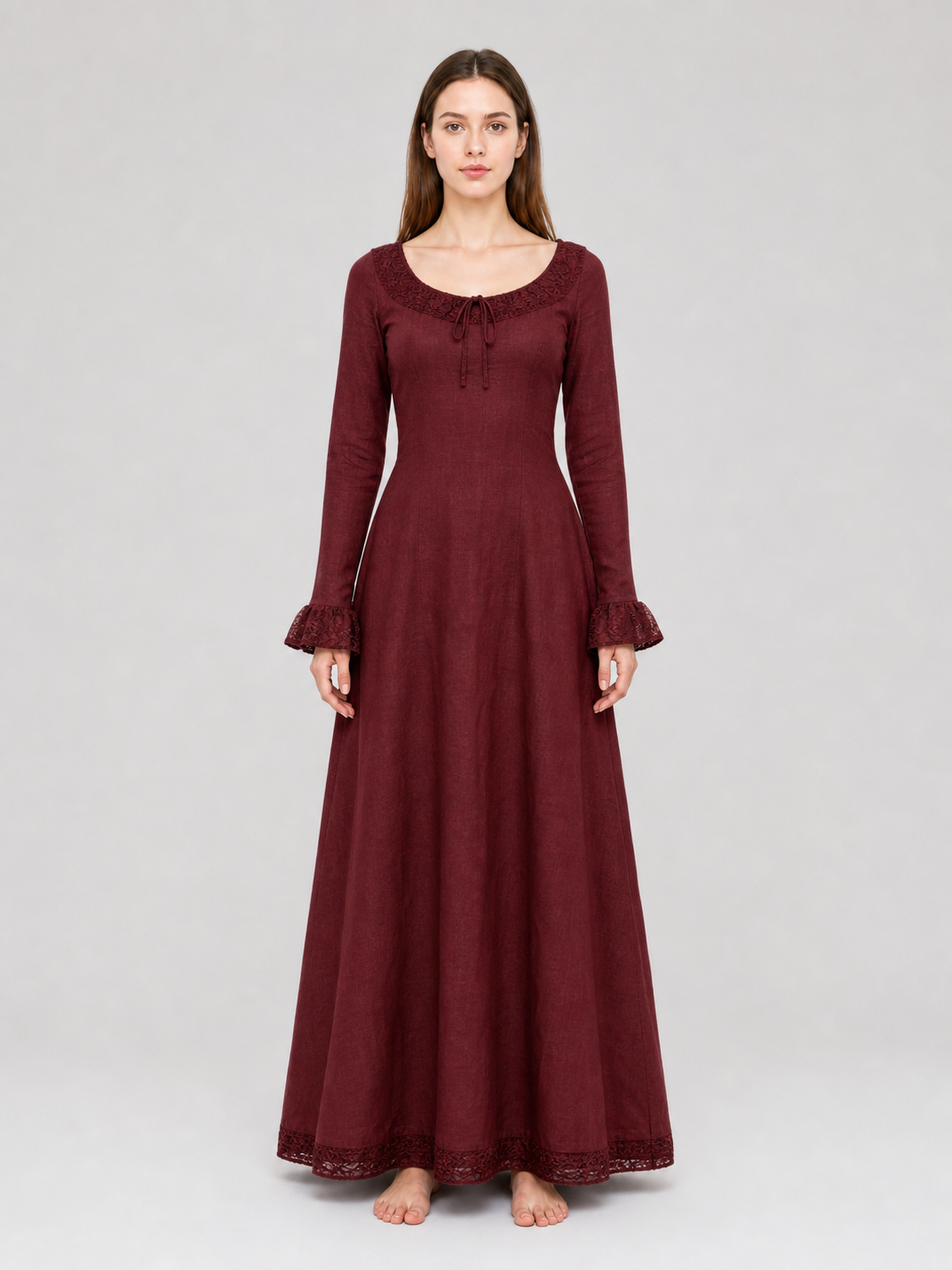 Black Medieval Maxi Dress with Long Sleeves