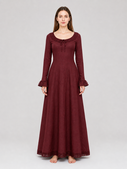 Black Medieval Maxi Dress with Long Sleeves