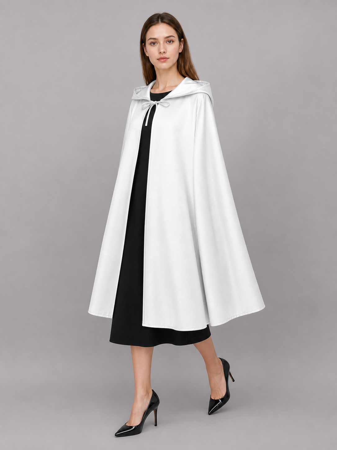 White Medieval Hooded Costume Cloak