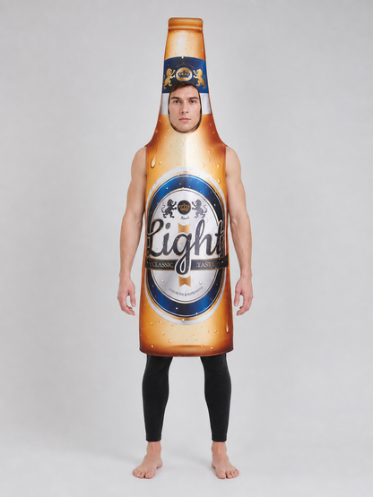 Beer bottle costume for themed celebrations and parties
